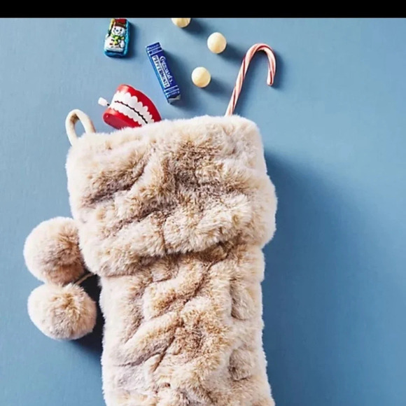 Anthropologie Ivory Vera Embroidered Faux Fur Stocking - Picture 3 of 4